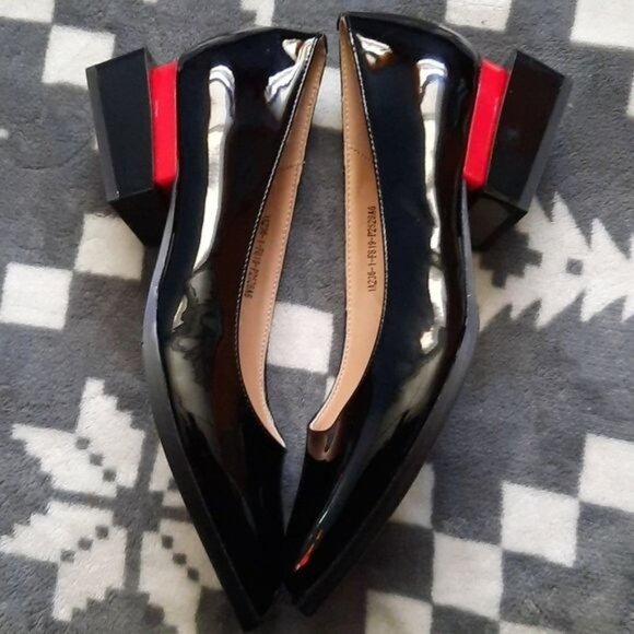 Rotcv Black Patent Leather Pointed Toe  Red & Black Unique Heel Shoe Size 6 - Picture 4 of 14